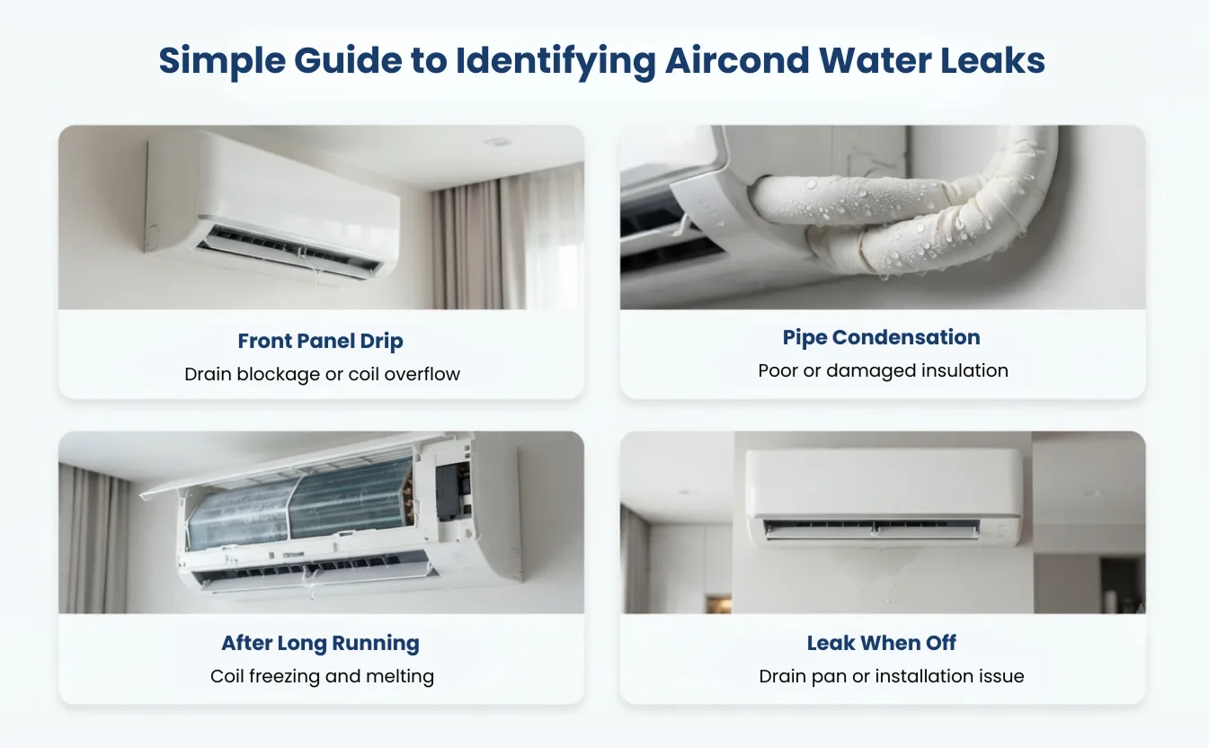 Aircond water leak types guide